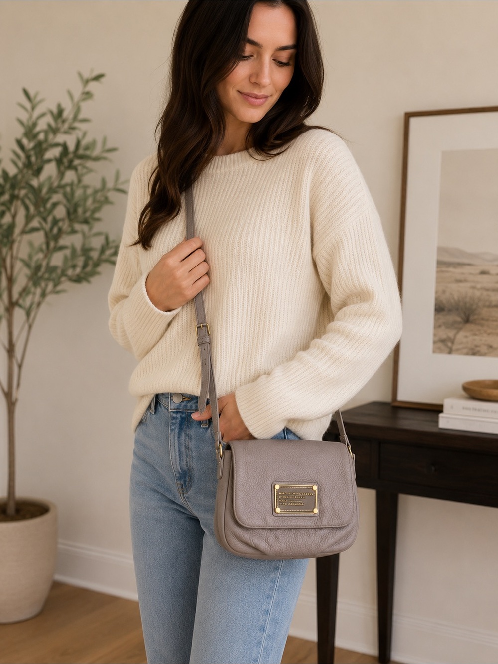 Marc by Marc Jacobs Leather Crossbody Bag Taupe Gray Small Flap Purse